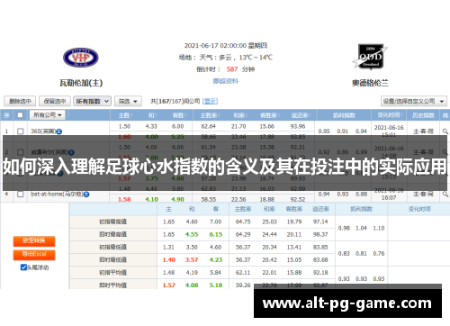 如何深入理解足球心水指数的含义及其在投注中的实际应用